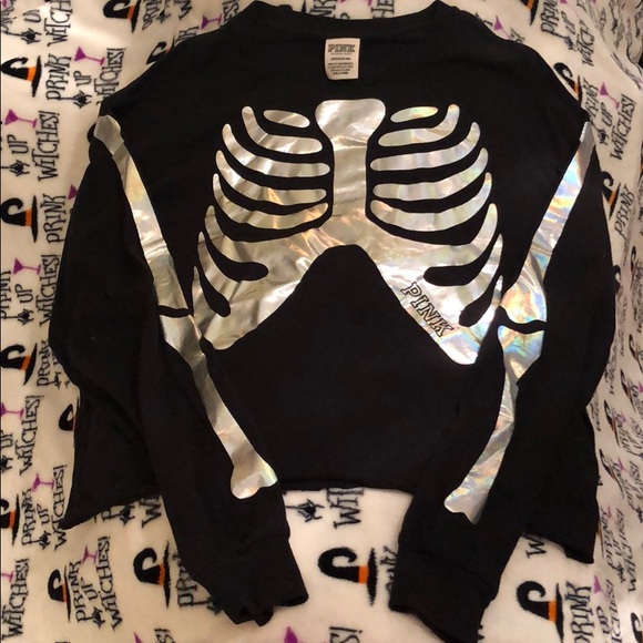 PINK Victoria's Secret Tops - HTF Victoria’s Secret PINK Halloween skeleton tee